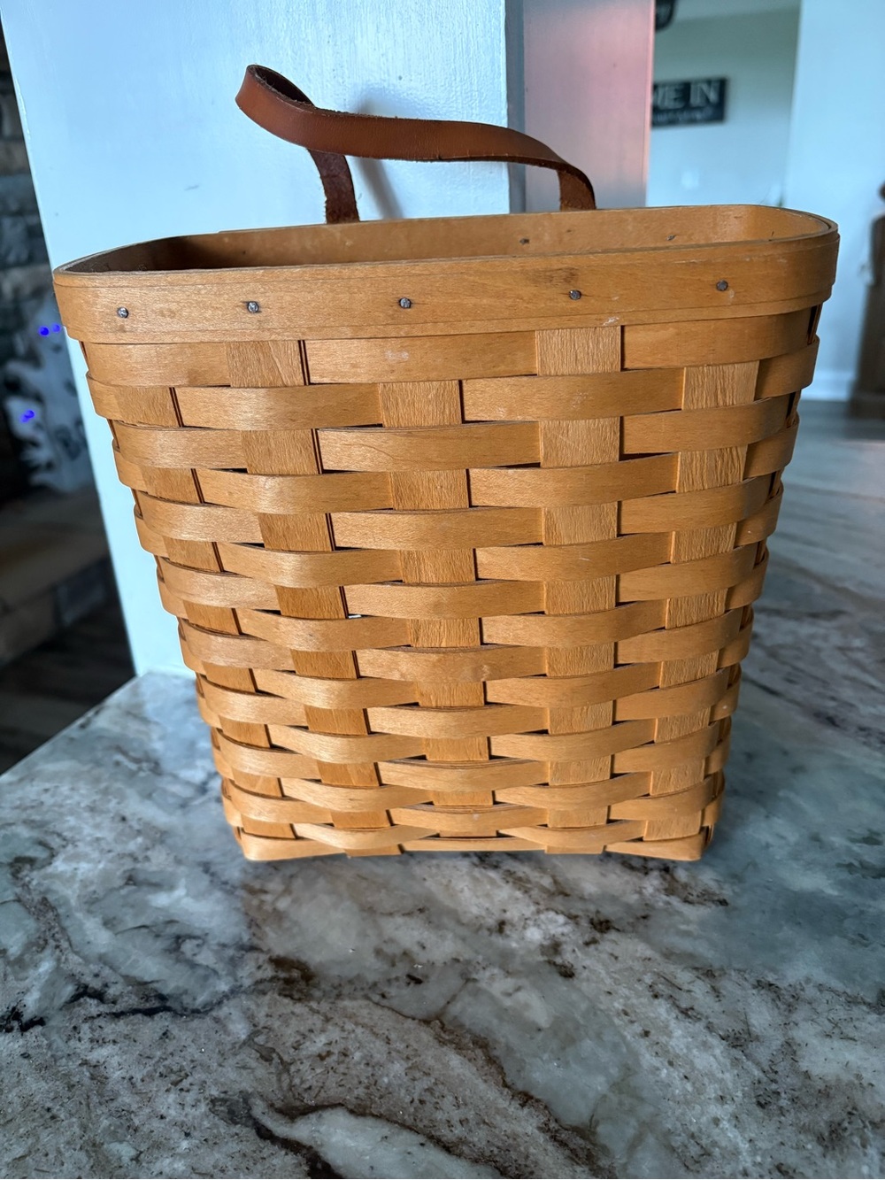 Longaberger Wall Basket with Leather Strap - Tan